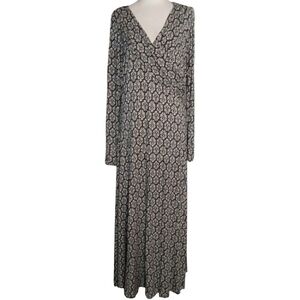 Soft Surroundings Black White Faux Wrap Front Jersey Knit Maxi Dress Size Medium